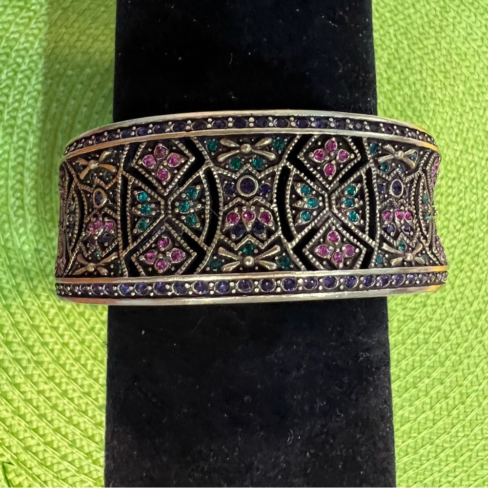 Heidi Daus Swarovski Crystal byzantine Bracelet clamper style pink & green